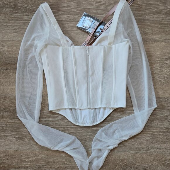 🌟HOUSE OF CB Araminta Corset Top, Semi-Sheer Mesh Sleeves, Small D/E NWT🌟 - Picture 9 of 17